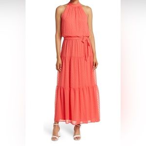 Julia Jordan mock neck halter top maxi dress size 10 color coral